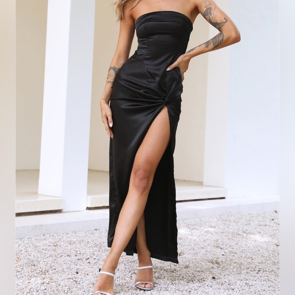 Hello Molly Riding With You Satin Maxi Dress Black NWT
